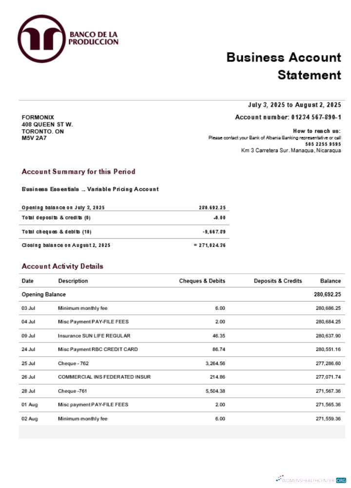 Banco de la Producción organization checking account statement Word and PDF template (1)